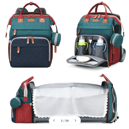 Diaper Bag, Nappy Bag & Changing Bag with Fold-Out Changing Station – Cloosoft in Red-Green-Blue