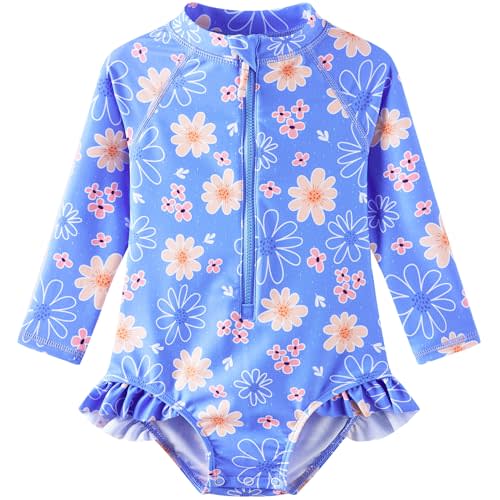 UMELOK Baby Girls' One Piece Swimsuit Rash Guard Swimwear Long Sleeve with UPF 50+ Sun Protection