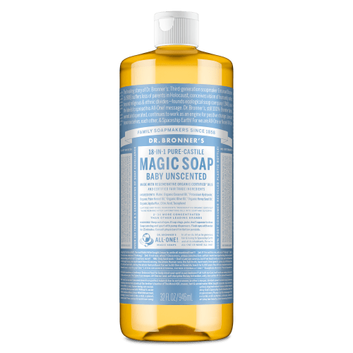 Dr. Bronner's Magic Soap - Castile Liquid Soap - 32 oz - Body Wash, Face Wash - Unscented - Age Group: Baby & All Ages