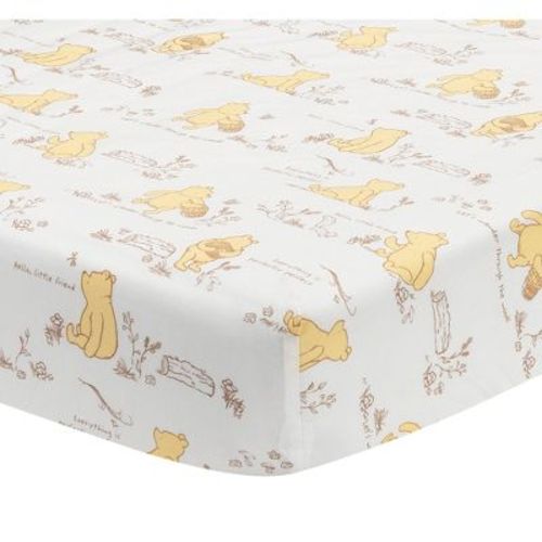 Lambs & Ivy Disney Baby Storytime Pooh 100% Cotton Fitted Crib Sheet - White