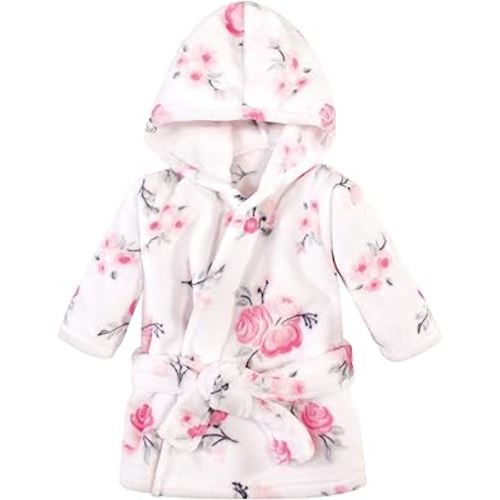 Hudson Baby Unisex Baby Plush Animal Face Bathrobe, Pink Floral, 0-9 Months