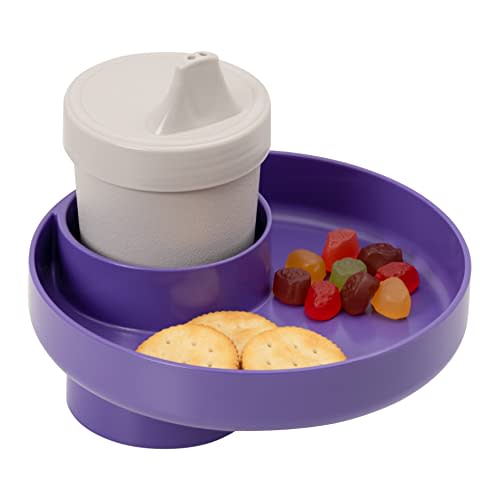 My Travel Tray Round, USA made. Easily convert your existing cup holder to a TRAY and CUP HOLDER for use in a Car Seat, Booster, Stroller, Golf Cart and anywhere You have a cup holder! Purple