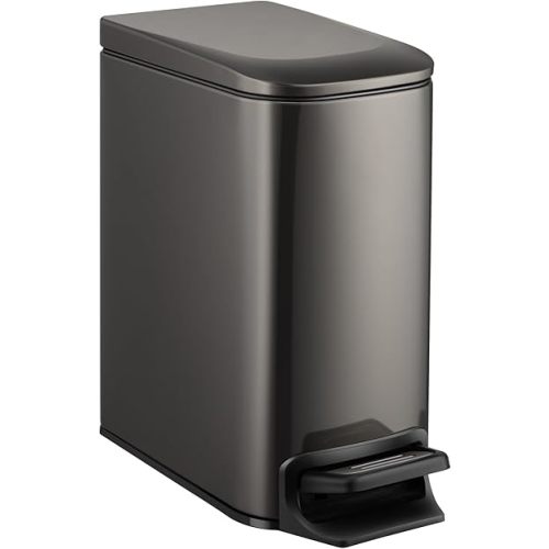 TIPGO Slim Bathroom Trash Can with Lid Soft Close, 6 Liter / 1.6 Gallon Stainless Steel Garbage Can with Removable Inner Bucket, Step Pedal, Small Trash Cans for Bedroom, Office, Kitchen (Black Gold)