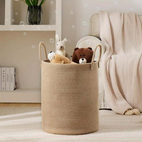 Large Natural Cotton Rope Laundry Hamper Basket with Handles – Tall Woven Storage for Dirty Clothes, Blankets, Toys in Bedroom or Living Room