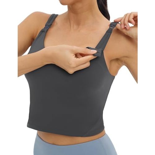 Foucome Womens Nursing Bras for Breastfeeding Maternity Tank Tops Crop Top with Built in Bra Longline Workout Sports Bra