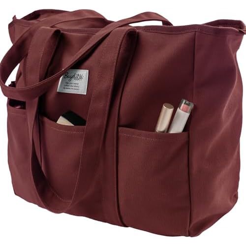 Bagelite Extra Large Canvas Tote for Women Men, Utility Work Bag with Zipper