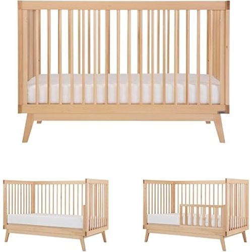 dadada Baby Soho 3 in 1 Convertible Wooden Crib to Toddler Bed - Made in Italy, GREENGUARD Gold Certified, Baby-Safe Finish, Sustainable Beech Wood, Modern Design, 3 Adjustable Heights (Natural)