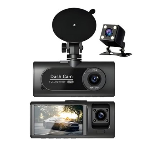 Dash Cam, 1080P 3 Channel DashCam, Front Inside Rear Triple Cam for Car with 32GB Card, WiFi APP Control, G-Sensor, Night Vision, Loop Recording, Voice Recording, IPS Screen, Motion Detection