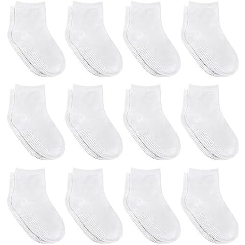 Debra Weitzner 12 Pairs Non-Slip Toddler Socks With Grips for Baby Boys and Girls-Anti-Slip Crew Socks for Infant's and Kids