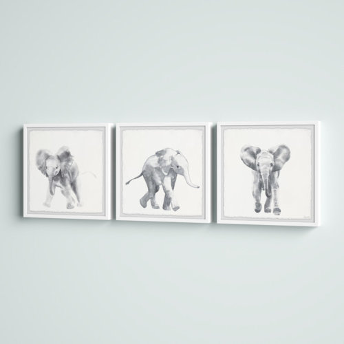 Belle Baby Elephant Walk Triptych 3-Piece Set Framed Print