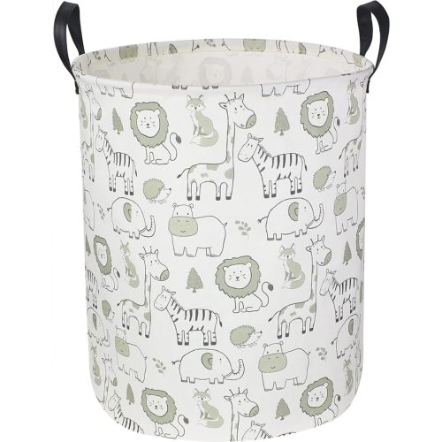 CLOCOR Baby Laundry Basket,Collapsible Kids Toys Storage Baskets,Nursery Hamper for Boys and Girls,Jungle Bedroom Decor,Gift Basket（Green Animals - 1