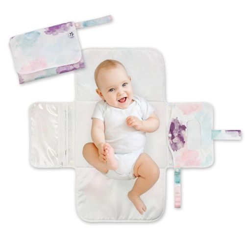 Tiny Twinkle Portable Diaper Changing Pad-Foldable Waterproof Changing Mat | Portable Changing Pad for Travel | Baby Changing Station with Smart Wipes Pocket & Storage (Cotton Candy)
