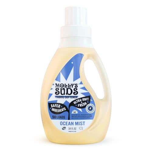 Molly’s Suds Fabric Softener Liquid for Sensitive Skin | Vinegar-Powered, Infused with Essential Oils | Fights Static, Reduces Wrinkles, Deodorizes | Ocean Mist, 50 Loads