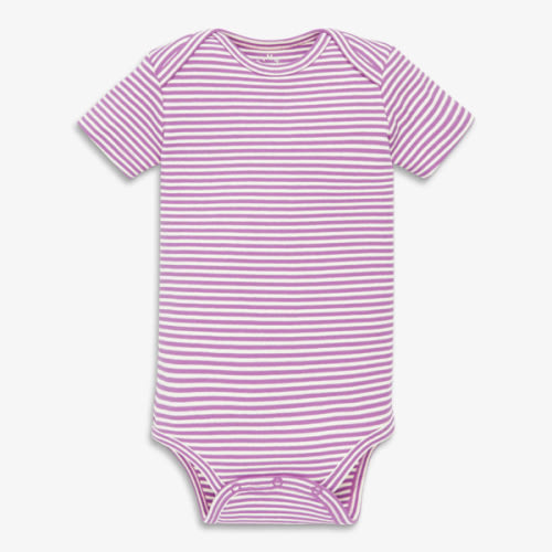 Orangic short sleeve babysuit in mini stripe