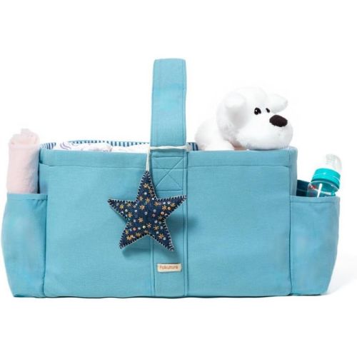 Folkulture Baby Diaper Caddy, Cotton Diaper Bag for Kids, Stylish Comfort Spacious Travel Essential Cart, Car Organizer for Diapers (Sky Blue - 15")