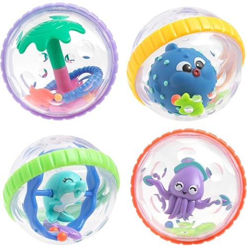 Nuby Bubbly Buds Interactive Bath Set - (4-Pack) Baby Bath Toys - 6+ Months