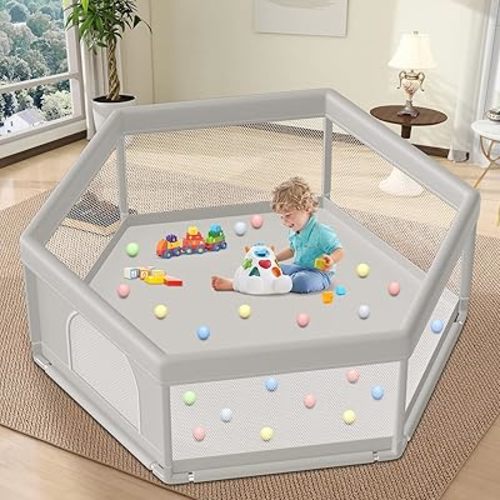 Large Baby Playpen 65x65 Inch, Play Pens for Babies and Toddlers Hexagonal Type Baby Play Yards for Indoor & Outdoor with Breathable Mesh Anti-Fall