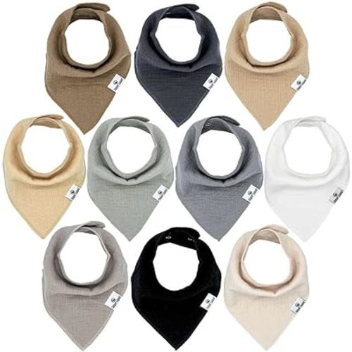 DiaperSquad's 10-Pack Baby Bibs for Drooling and Teething - Bandana Bibs for Girls, Boy, Soft Cotton Baby Drool Bibs
