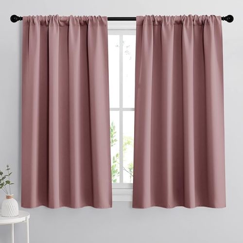 RYB HOME Bedroom Curtains Blackout - Light Block Energy Efficiency Small Window Treatment Drapes for Kitchen Dining Baby Nursery Morden Decor, W 42 x L 54 inch, Dusty Rose, 2 Panels