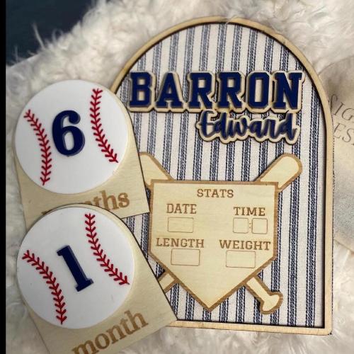 Baseball Baby Stats Sign: Newborn Announcement Photo Prop