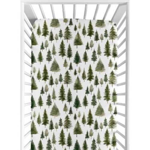 Sweet Jojo Designs Gender Neutral Unisex Baby Fitted Crib Sheet Woodland Pine Tree Green