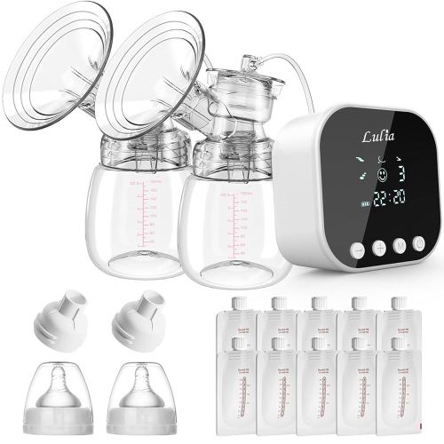 Lulia Electric Breast Pump with 4 Modes & 9 Levels, Strong Suction, BPA Free, Anti-Backflow, Low Noise, Rechargeable, LED Display, Portable Breast Pump with Milk storage Bags and 24mm Flanges