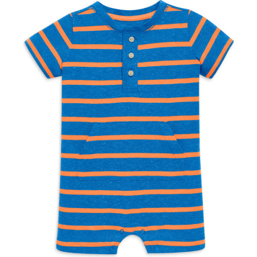 Baby Heathered Henley Shortie In Stripe, Blueberry Cantaloupe Stripe - Primary | Maisonette