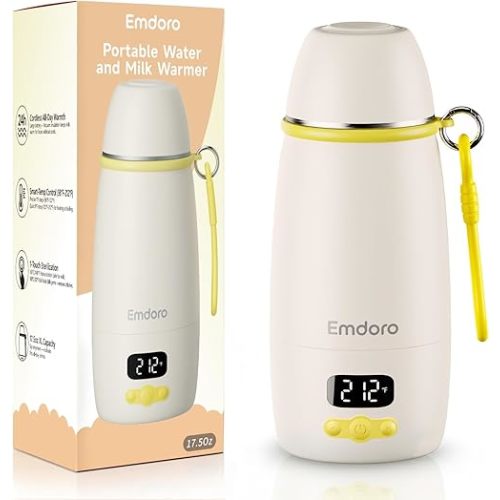 Portable Bottle Warmer for Travel, 212℉ Boil & 149℉ Pasteurization, 17.5oz Milk Warmer for Baby with Temp Control, 16000mAh Bottle Warmer On The Go, Portable Milk and Water Warmer