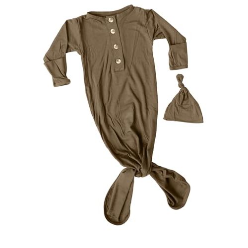 Stroller Society Newborn Knotted Baby Gown and Hat Set for Baby Boy or Baby Girl