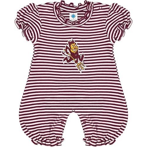 Creative Knitwear College Baby Striped Puff Sleeve Romper - Team Logo, Many Colors, for Girls (Newborn-12 Months)