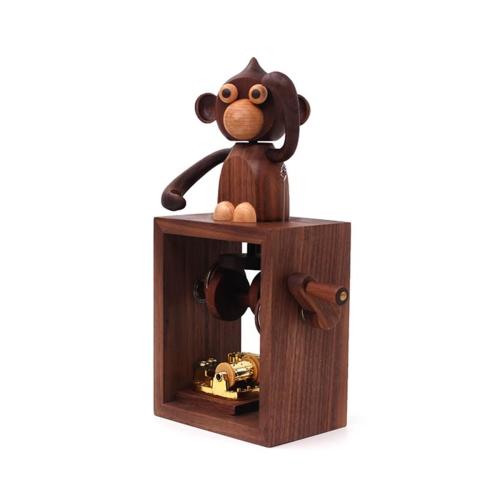Handmade Monkey-Themed Wooden Hand-Crank Music Box (Melody  Castle in the Sky)