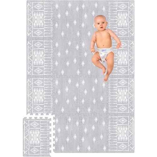 Premium Soft Foam Play Mat for Baby, 5.6 x 4 ft, Easy to Clean - The Perfect Modern Foam Playmat Fits Nicely with Your Kids Playroom Or Home Decor 0.5" Thickness (Ash Starlight)