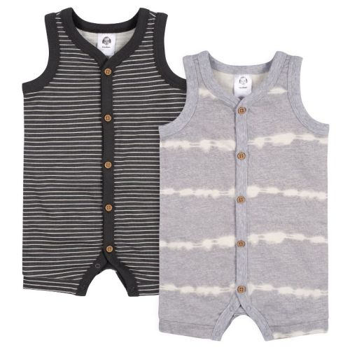 Gerber Baby Boys' Short Leg Sleeveless Romper, Heather Gray & Rust, 0-3 Months, 2-pack