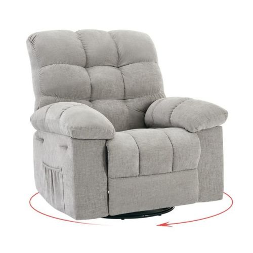 Coucheta 360° Swivel Rocking Recliner Chair, Upholstered Fabric Glider Nursery Chair with Side Pockets for Nursery, Living Room & Bedroom