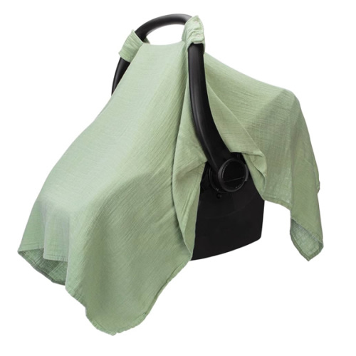 Comfy Cubs Baby Car Seat Cover - Soft, Breathable Bamboo Rayon and Muslin Cotton Blend - Lightweight Canopy for Sun, Bug, and Comfort Protection - Large Size Infant Seat Cover in Sage Design