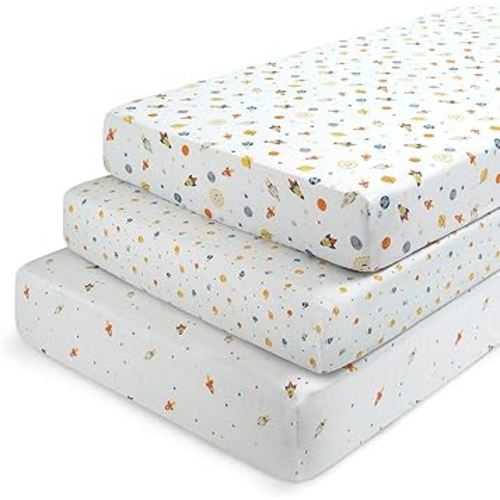 Delta Children Fitted Crib Sheets for Girls and Boys - Crib Sheet for Standard Crib and Toddler Mattresses - 28x52 Inch (Pack of 3), Space Exploration