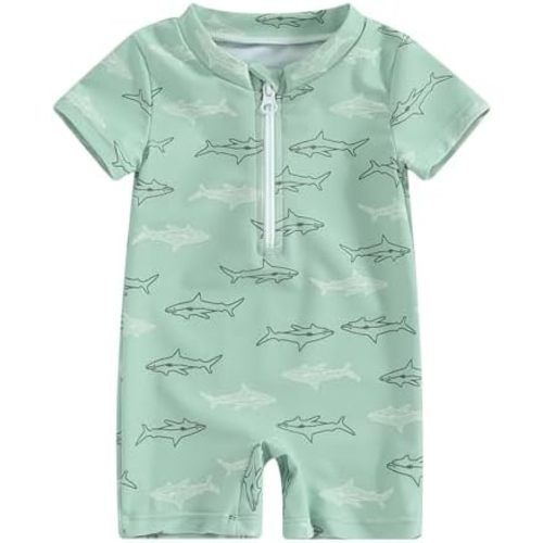 Baby Boy Girl Swimwear Kid Swimsuit Toddler Short Sleeve Bathing Suit Summer Rash Guard Zipper Jumpsuit Sunsuit