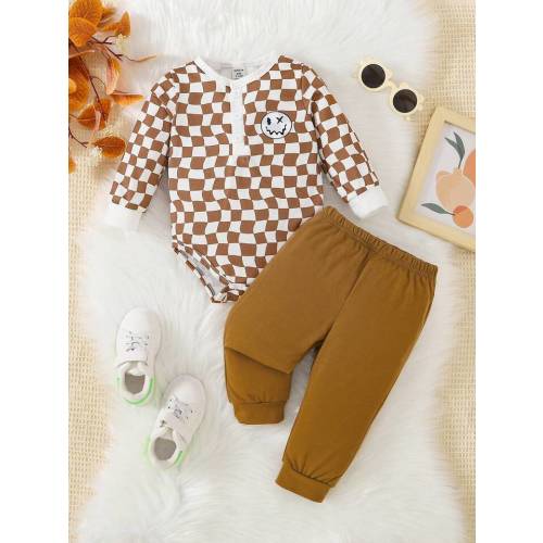 SHEIN Baby Boy Cartoon Graphic Bodysuit & Pants