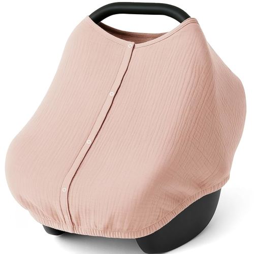 Baby Car Seat Covers, Muslin Cotton Breathable Stroller Canopy for Babies Shower Gifts and Registry Search, Infant Sunshade Cover, Must Have for Boys and Girls