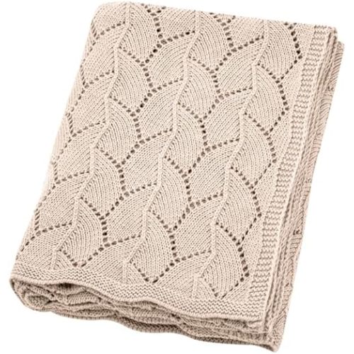 Baby Blanket 100% Cotton,Soft & Breathable,Airy Cellular Holes,Newborn Babies Toddlers,Crib Stoller, Beige 30"x 40"