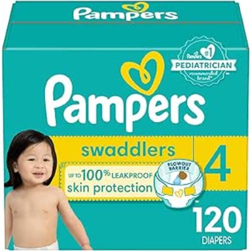 Pampers Baby Diapers - Swaddlers - Size 4, 120 Count, Ultra Absorbent Disposable Infant Diaper