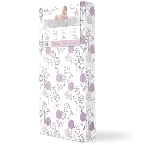 Dream On Me Floral Dreams Firm Fiber Baby Crib Mattress Rose Pink, Greenguard Gold and JPMA Certified, Fits All Standard Cribs and Toddler Beds, Waterproof Sleep Surface & Machine Washable Cover