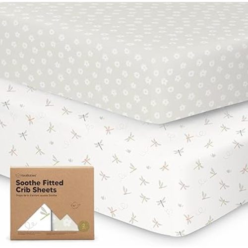 KeaBabies 2-Pack Organic Crib Sheets for Boys, Girls, Jersey Fitted Crib Sheet, Baby Crib Sheets Neutral, Cotton Breathable Crib Sheet, Cute Printed Crib Mattress Sheet, Baby Mattress Sheets (Meadow)