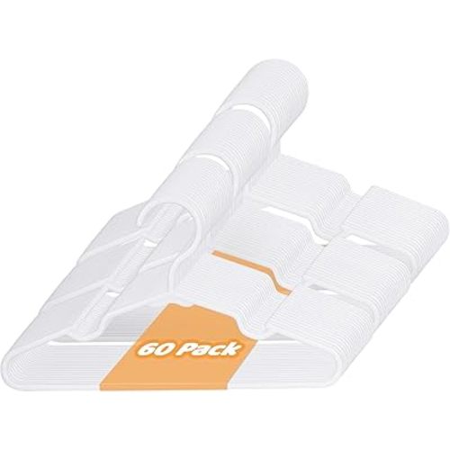 Kids Plastic Hangers 60 Packs, Baby Clothes Hangers for Closet Non-Slip Toddler Hangers for Infant Child Clothing, Small Children Hangers for Pants Coats Skirts (White, 60 Packs)