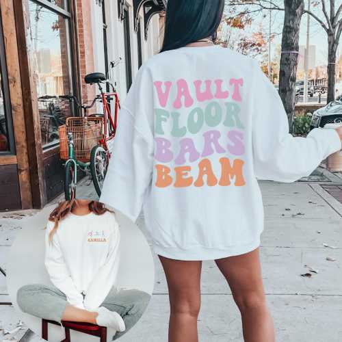 Personalized Name Gymnastics Vault Floor Bars Beam Sweatshirt, Custom Girls Gymnast Sweatshirt, Gift for Gymnast, Youth & Adult Sizes