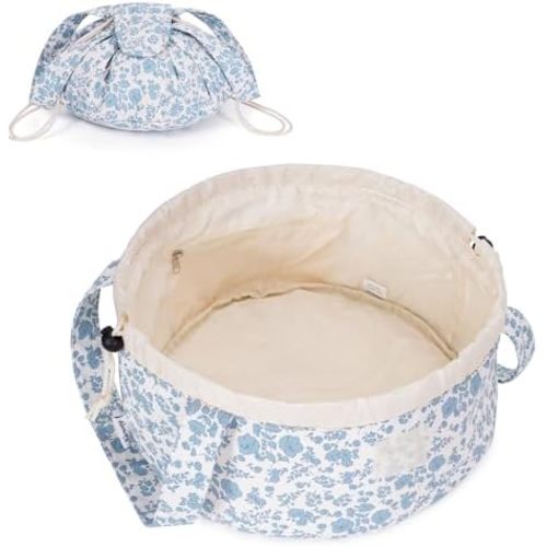 Narwey Makeup Bag Large Little Blue Flower for Women Gift for Teen Girls Toiletry Bag, Drawstring, Barrel, Floral, Travel Bags, Cosmetic Bag, Make up Bags, Organizer, for Toiletries, Patent