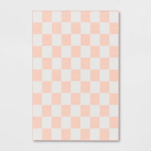4'x6' Checkered Kids' Rug Pink - Pillowfort™: Fade & Stain-resistant, Skid-proof, Tufted Polyester For Kids Room