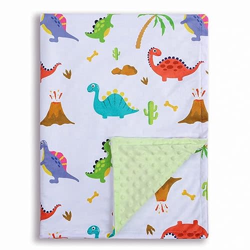 Donsonny Baby Blanket for Boys Girls Soft Minky with Double Layer Dotted Backing, Dinosaur Printed 30 x 40 Inch Receiving Blanket