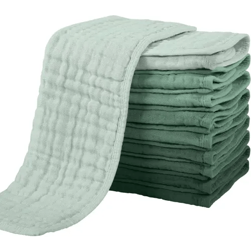 Yoofoss Muslin Burp Cloths for Baby 10 Pack 100% Cotton Baby Washcloths for Boys Girls Large 20''X10'' Super Soft and Absorbent Gradient Green