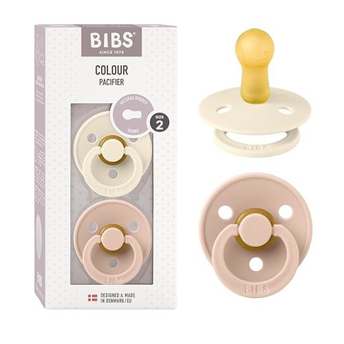 BIBS Pacifiers Colour Collection | Natural Rubber Baby Pacifier | Set of 2 BPA-Free Soothers | Made in Denmark | 6+ Months (Pack of 2) | Blush/Ivory